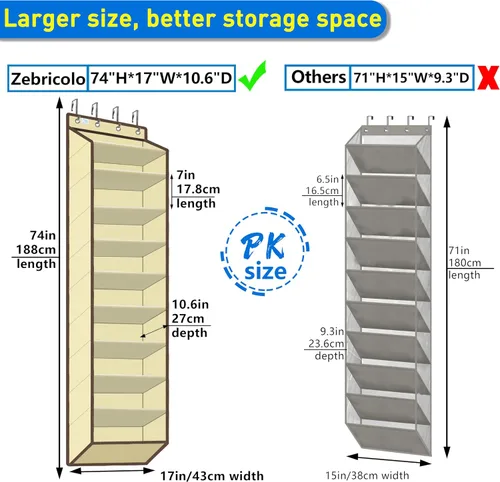 Vista 6 de Organizador de zapatos para la puerta, capacidad grande de 70 libras, organizador de 20-30 pares, bolsillos extra profundos resistentes, ganchos