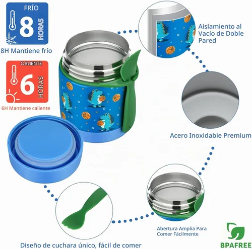 Vista 4 de Lonchera Bento para niños con termo de sopa de 10 onzas, recipientes de almuerzo a prueba de fugas con 4 compartimentos, tarro térmico