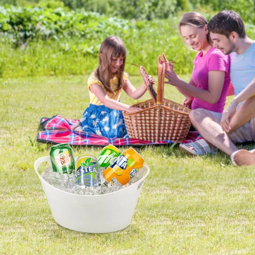 Vista 6 de Tiawudi Paquete de 6 tinas de almacenamiento ovaladas de plástico, cubo de hielo para vino, cerveza y champán, enfriador de botellas para fiestas