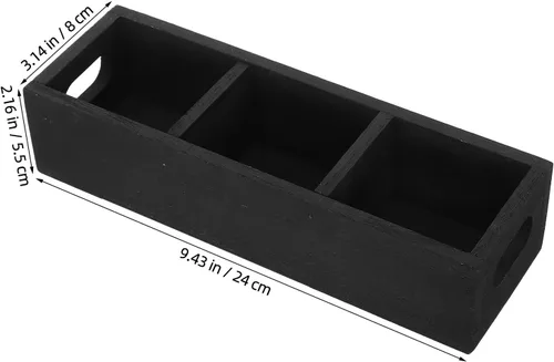 Vista 7 de Wooden Tea Organizer Box - 3 Compartment Tea Chest Storage Holder for Home Kitchen Counter Coffee Station - Storage Chest Box Black