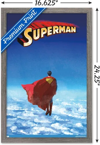 Vista 3 de DC Comics Superman - Póster de pared de nubes de horizonte, 22.4 pulgadas de largo x 14.7 pulgadas de ancho, versión enmarcada de madera de granero