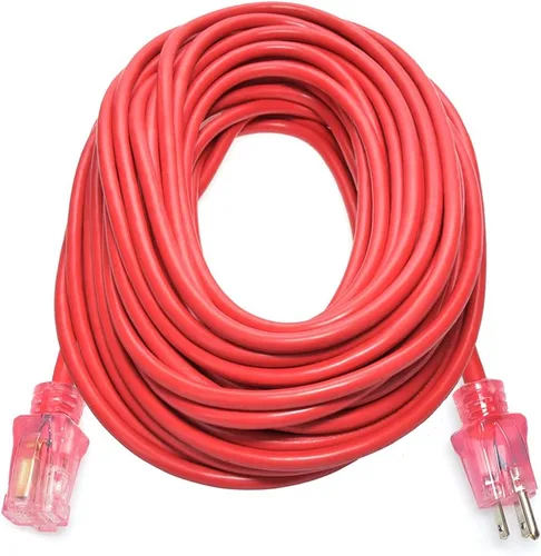 Vista 11 de Otimo SJTW rojo de 25 pies, 12/3, cable de extensión prémium para exteriores, enchufe transparente con 3 puntas, 15A 1875W, resistente al agua y a