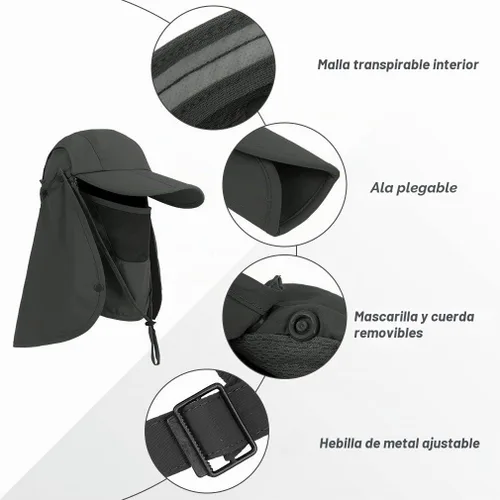 Vista 2 de CRISTGEE Gorra plegable para el sol, sombreros de pesca, protección UPF 50+ con solapa para el cuello Verde militar