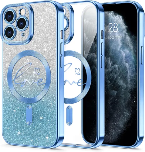 Vista 170 de Hython Funda para iPhone Air con purpurina, compatible con MagSafe Love Heart fundas magnéticas transparentes para teléfono para mujeres y niñas