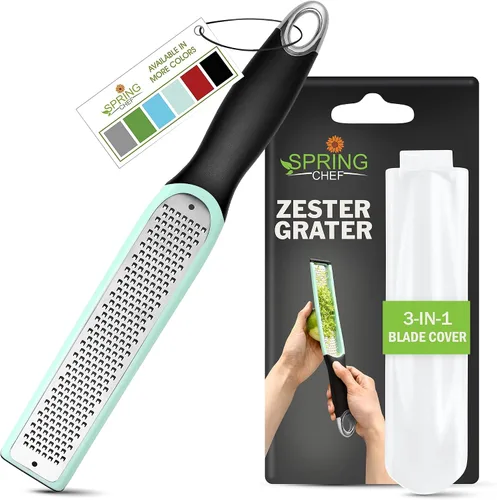 Vista 10 de Spring Chef Rallador Zester de limón prémium con asa, frutas, ajo, chocolate, jengibre, herramienta de cocina resistente, zester cítrico de acero