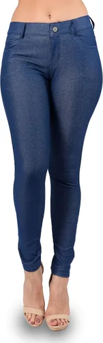 Vista 3 de Ylluo Jean Look - Pantalones de aspecto de jeans para mujer con bolsillos y mezcla de algodón modelos capri y largo completo
