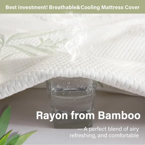 Vista 4 de Protector de Colchón Twin Impermeable, Funda Protectora de Colchón Lavable de Rayón de Bambú, Cubrecolchón Transpirable y Silencioso con Elástico