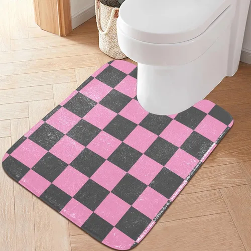 Vista 22 de Tapete de baño a cuadros de tablero de ajedrez, suave, absorbente, lavable, tapete de baño para piso de baño, tapete de baño antideslizante