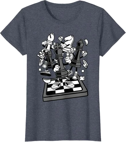 Vista 60 de Figura cómica Camiseta de tablero de ajedrez jugador de ajedrez Azul Marino