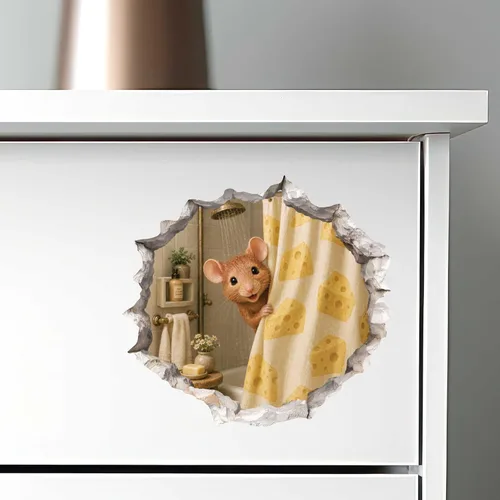 Vista 4 de Calcomanía de pared para mouse de ducha, adhesivo de pared con efecto 3D