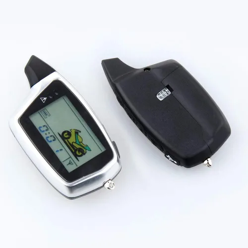 Vista 2 de EM212 Sistema de alarma de motocicleta de 2 vías con pantalla LCD buscapersonas transmisor recargable incorporado sensor de choque y sensor