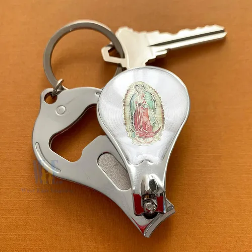 Vista 8 de WE Our Lady of Guadalupe (12 piezas) Llavero de bautismo con cortaúñas y abridor de recuerdos de fiesta para bebés niños y niñas/recuerdos