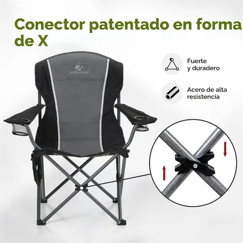 Vista 8 de ALPHA CAMP Silla plegable de gran tamaño para campamento, soporte de marco de acero resistente, 350 libras, brazo acolchado plegable con soporte