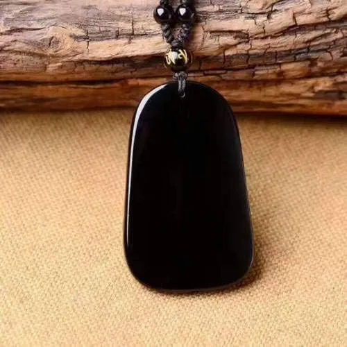 Vista 4 de Collar con colgante de amuleto de cristal de obsidiana con cadena de cuentas para wen o mujeres