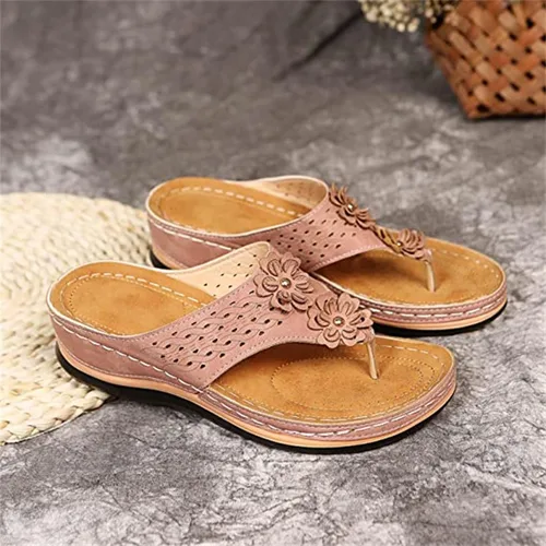 Vista 123 de Ladmiple Sandalias ortopédicas florales de moda 2023 con soporte de arco, zapatillas romanas casuales con puntera abierta