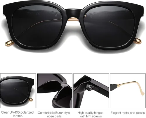 Vista 4 de SOJOS Paquete de 2 lentes de sol polarizados cuadrados clásicos para mujeres y hombres UV400 SJ2050