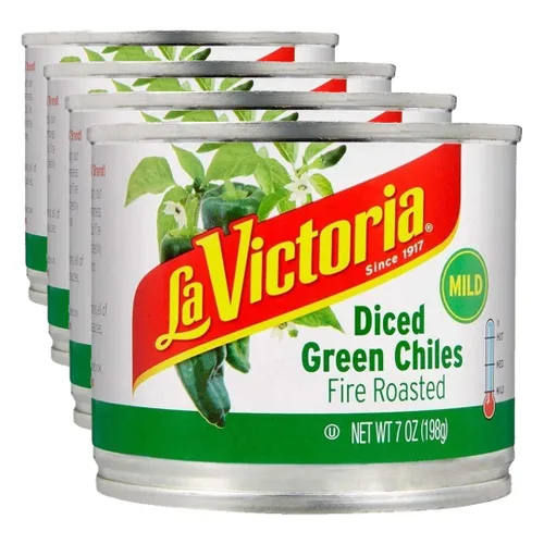 Vista 10 de La Victoria Fire Roasted Diced Green Chiles Mild, 4 Ounce (Pack of 24)