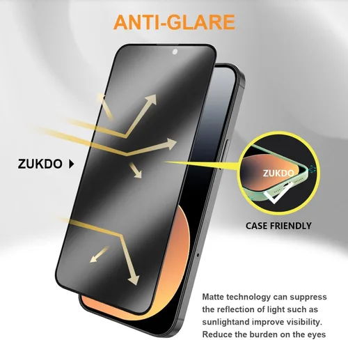 Vista 4 de Protector de pantalla de privacidad mate para iPhone 15 Pro de 6.1 pulgadas con protector de lente de cámara, cobertura completa, antirreflejos