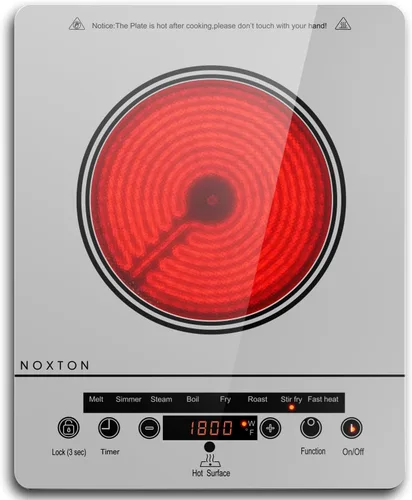 Vista 8 de Noxton Estufa eléctrica portátil de 110 V, 1800 W, estufa eléctrica de un solo quemador, placa de cocción eléctrica, temporizador de 4 horas, 9