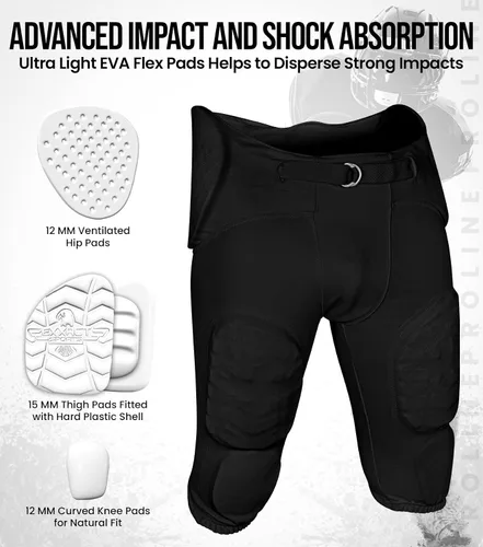 Vista 4 de Exxact Sports Proline Men's Integrated Football Pants with 7 Flex Pads Negro
