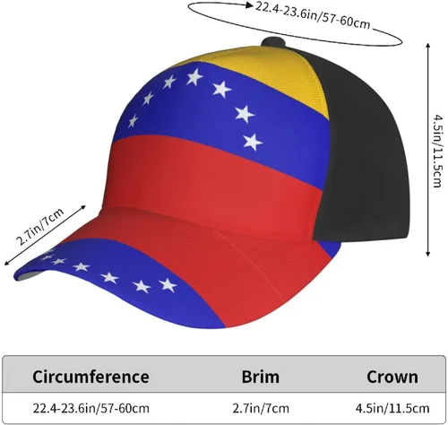 Vista 6 de Gorra de béisbol clásica unisex con estampado 3D de la bandera de Venezuela con cierre de presión ajustable