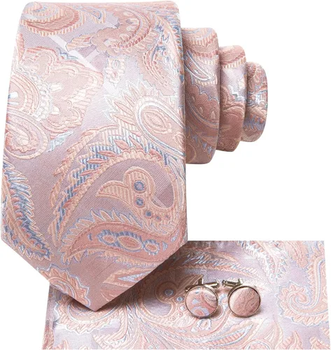 Vista 9 de Hi-Tie Corbatas de seda para hombre, diseño de cachemira a rayas, con bolsillo, gemelos cuadrados, conjunto formal de negocios