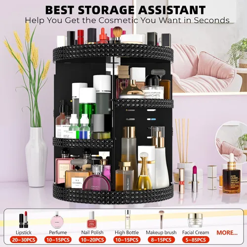 Vista 4 de Organizador de maquillaje giratorio de 360 grados para tocador, organizador de belleza de capacidad extra grande, organizador de perfume DIY