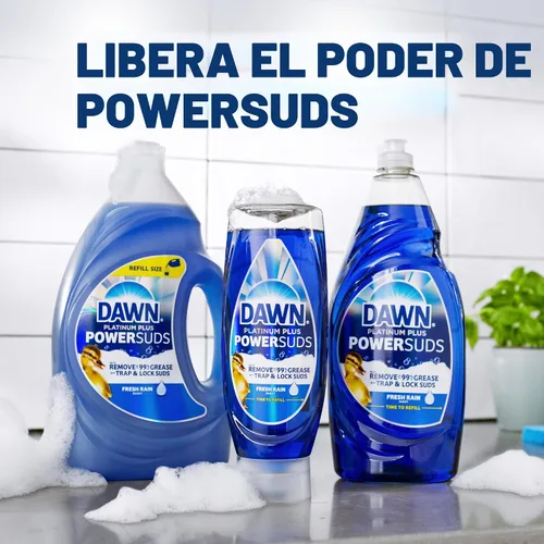 Vista 9 de Dawn Platinum Plus PowerSuds EZ-Squeeze - Jabón líquido para platos, líquido para lavavajillas, eliminación de grasa, botella al revés, aroma a
