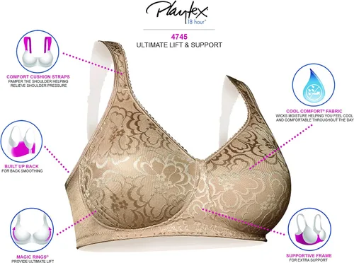 Vista 5 de Playtex - Brasier 18-Hour sin aros de máximo levantamiento con soporte y cobertura total para una comodidad durante todo el día
