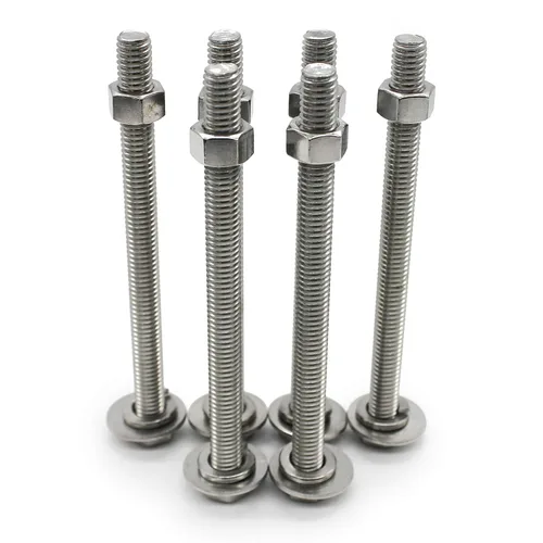 Vista 4 de Tornillos de cabeza hexagonal de acero inoxidable 3/8-16x4, tuercas, arandelas planas y de bloqueo, 18-8 (304) S/S, totalmente roscados por perno