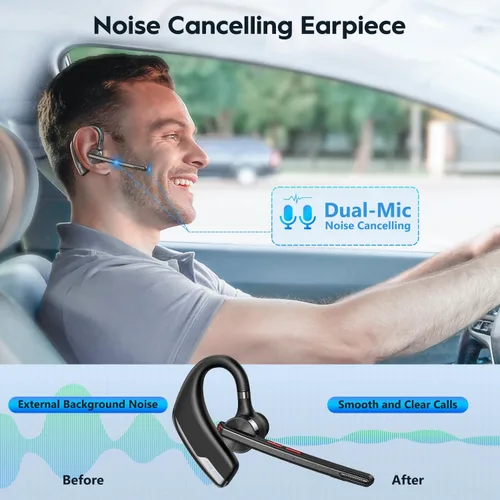 Vista 3 de New Bee Auriculares Bluetooth, auricular Bluetooth inalámbrico para teléfono celular con estuche de carga de 500 mAh, 80 horas de reproducción V5.2