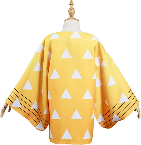 Vista 2 de Seaehey Disfraz de Zenitsu para niños, Kimetsu no Yaiba, Agatsuma Zenitsu, capa para niños, bata para cosplay, kimono, cárdigan, chaqueta, talla XL