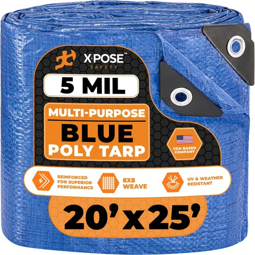 Vista 49 de Xpose Safety - Lona de polietileno ligera azul – Funda protectora multiusos, paño de goteo – duradero, impermeable, resistente a la intemperie