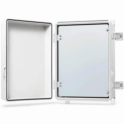 Vista 30 de QILIPSU - Caja de conexiones de acero inoxidable con tapa, bisagras y placa de montaje, universal, impermeable IP67, plástico ABS, gris, recinto