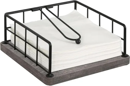 Vista 8 de YINMIT Servilletero para Mesa, Servilleteros de Granja con Brazo Ponderado, Servilleteros de Madera Rústicos para Servilletas de Papel