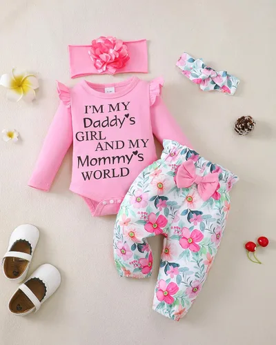 Vista 34 de SUNNY PIGGY Ropa para bebé recién nacida, con volantes, mameluco de algodón floral, conjunto de pantalones de algodón para niñas