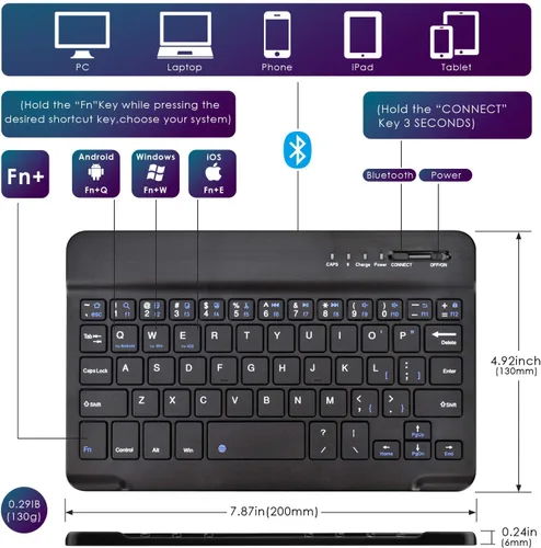 Vista 4 de DETUOSI Funda universal para tableta Android de 8.0 pulgadas con teclado, teclado Bluetooth inalámbrico extraíble + funda de piel sintética +