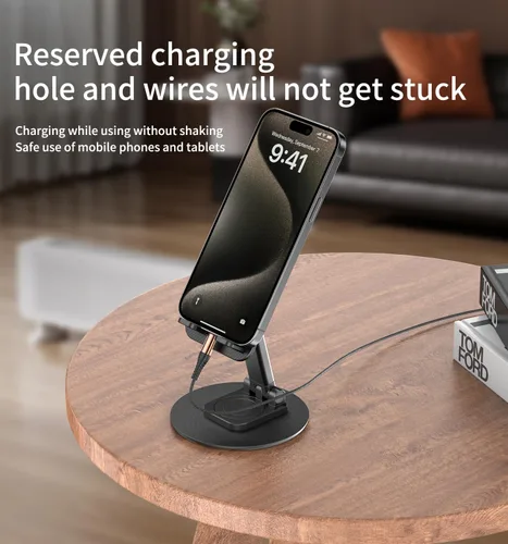 Vista 3 de Soporte giratorio para teléfono móvil de 360°, base de soporte plegable para teléfono de escritorio totalmente ajustable, soporte plegable