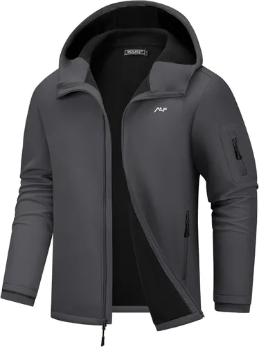 Vista 7 de WULFUL Chaqueta ligera Softshell para hombre, con forro polar, rompevientos, impermeable, suave, para senderismo al aire libre