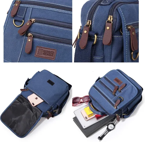 Vista 5 de Bolso bandolera de lona para hombre, bolso bandolera pequeño, bolso de trabajo, multifunción, vintage