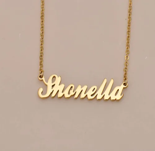 Vista 2 de HUAN XUN Collar personalizado con nombre de oro en plata dorada para mujer