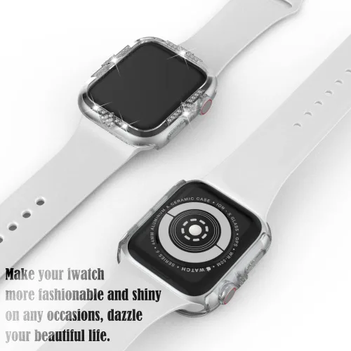 Vista 4 de Funda rígida compatible con Apple Watch Series SE 6/5/4 de 1.575 pulgadas (1.575 in) de diamantes de imitación con protector de pantalla de vidrio