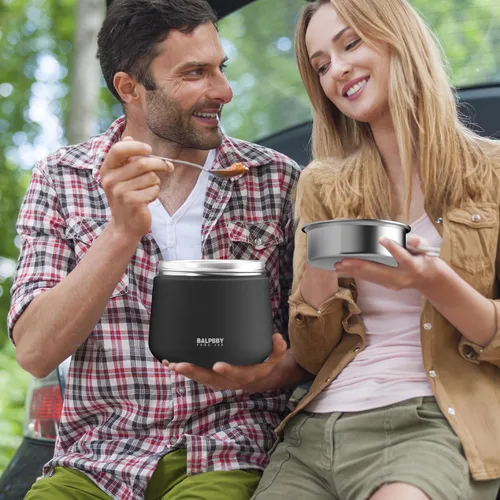 Vista 2 de Termo para alimentos calientes para adultos, 40 onzas, recipientes térmicos de sopa de boca ancha con aislamiento al vacío, frasco de comida de Negro