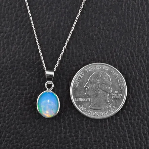 Vista 6 de Collar de plata de ley para mujer, dije delicado de bisel ovalado de ópalo etíope, joyería hecha a mano con piedra natal de octubre, cadena de plata