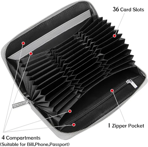 Vista 5 de OIDERY Cartera para tarjetas de crédito de gran capacidad para mujer, bloqueo RFID con correa extraíble