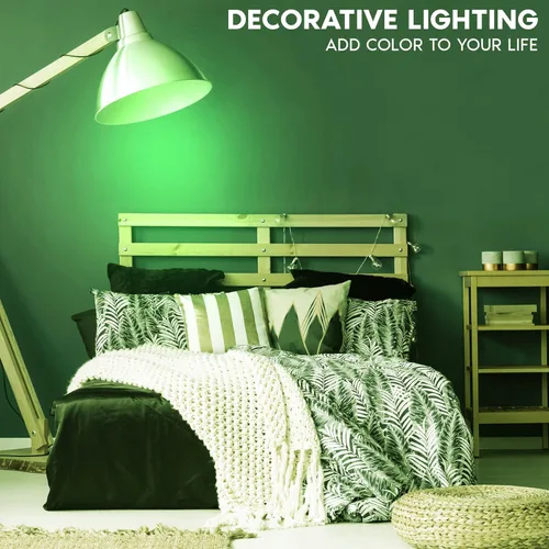 Vista 2 de LUXRITE Bombilla LED A19 Edison verde, 4.5 W (equivalente a 60 W), filamento de vidrio de color, certificación UL, base estándar E26