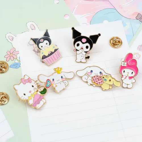 Vista 2 de Broche de anime, 6 piezas, alfileres esmaltados para mochilas, ropa, chaquetas, sombreros, kawaii, caricatura, gato, perro, decoración, regalos