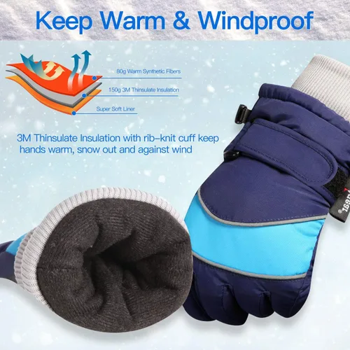 Vista 3 de Unigear Guantes de esquí para niños, impermeables, para invierno, clima frío, snowboard y snowboard, se adaptan tanto a niños como a niñas