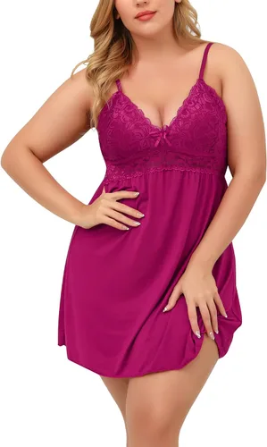 Vista 4 de Ababoon Lencería de talla grande para mujer, camisón de encaje modal con cuello en V, ropa de dormir, talla 16-24 Plus