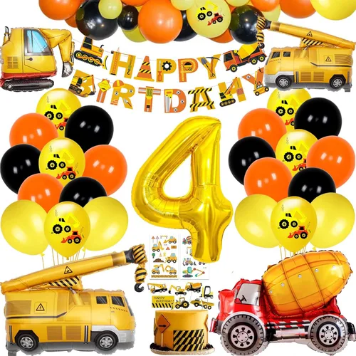 Vista 10 de Suministros de Cumpleaños de Construcción para Niños de 2 Años - Kit de Guirnalda de Globos para Decoraciones de Fiesta de Cuarentena